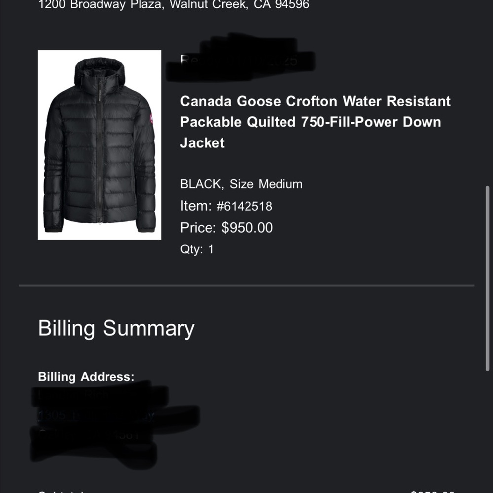Canada Goose Black Quilted Puffer Jacket